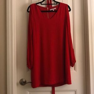 Red open sleeve dress with fabric belt option